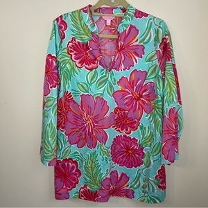 Lilly Pulitzer Ciara Tunic Shorely Blue Bellina Size Large Pink/Blue/Green